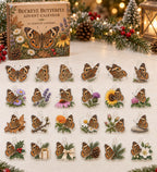 Buckeye Butterfly advent calendar with 24 custom-shaped flat acrylic charms and printed dimensional artwork