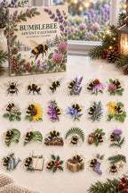 Bumblebee advent calendar with 24 custom-shaped flat acrylic charms and printed dimensional artwork
