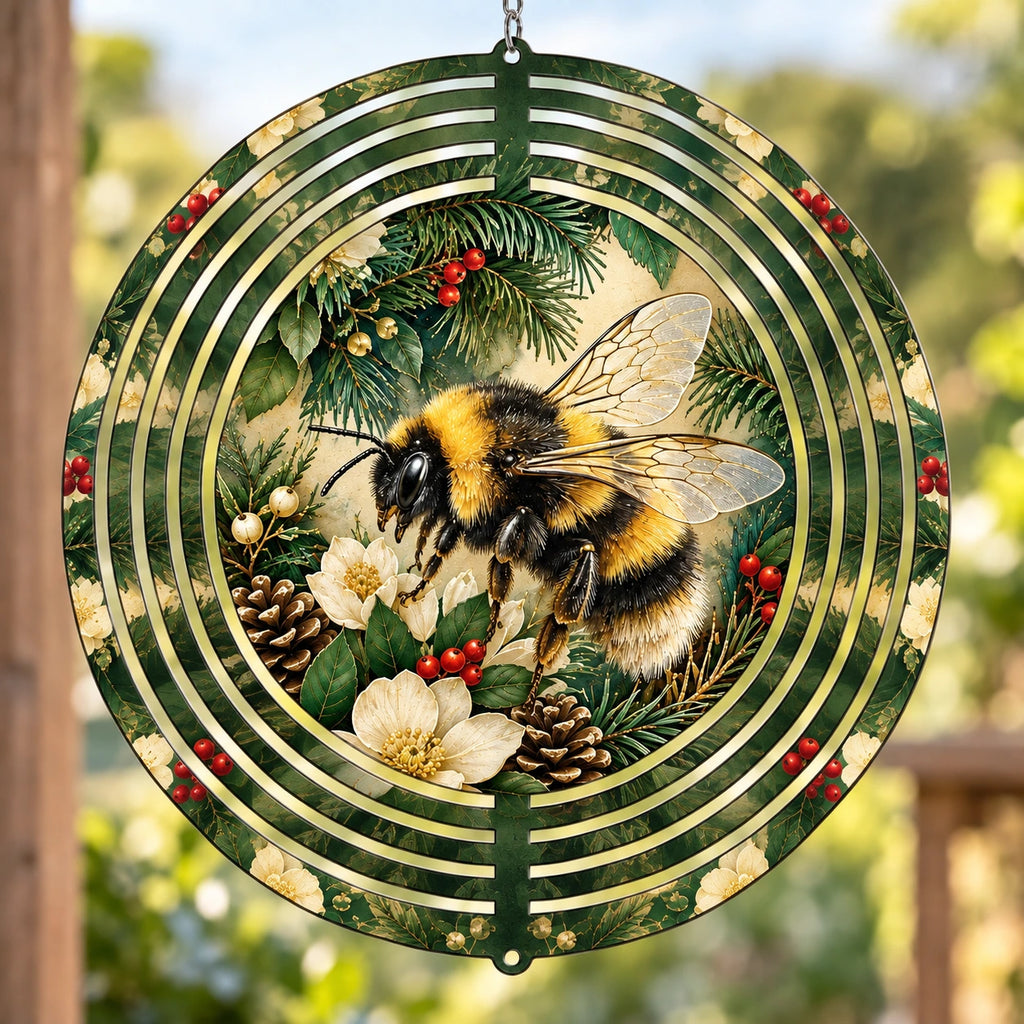 Bumblebee Evergreen Jewel Wind Spinner with printed dimensional artwork