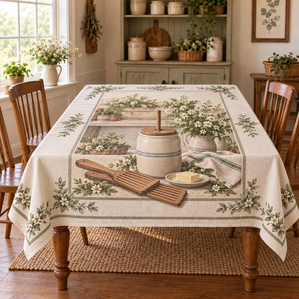 Butter Making Farmhouse Tablecloth with original printed optical 3D artwork