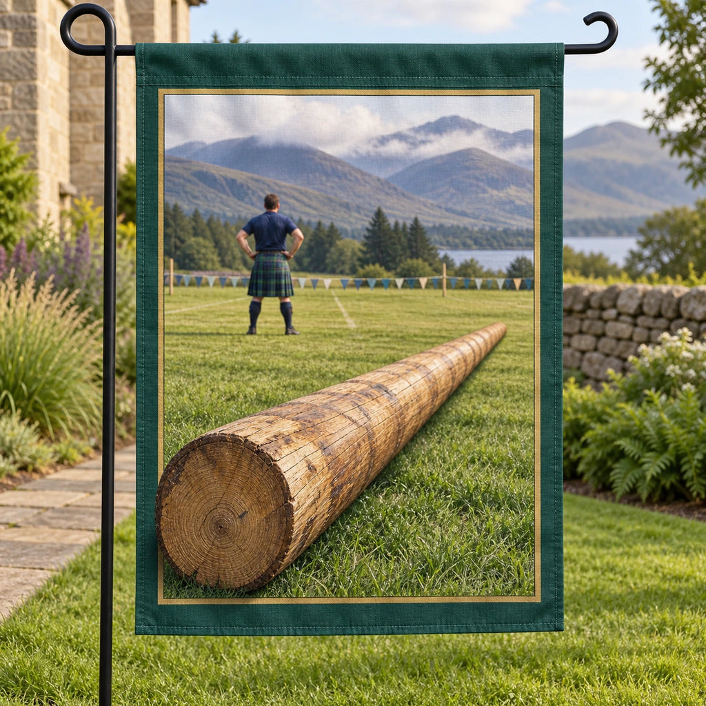 Caber Toss Highland Field Garden Flag with original printed optical 3D artwork