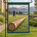 Caber Toss Highland Field Garden Flag with original printed optical 3D artwork