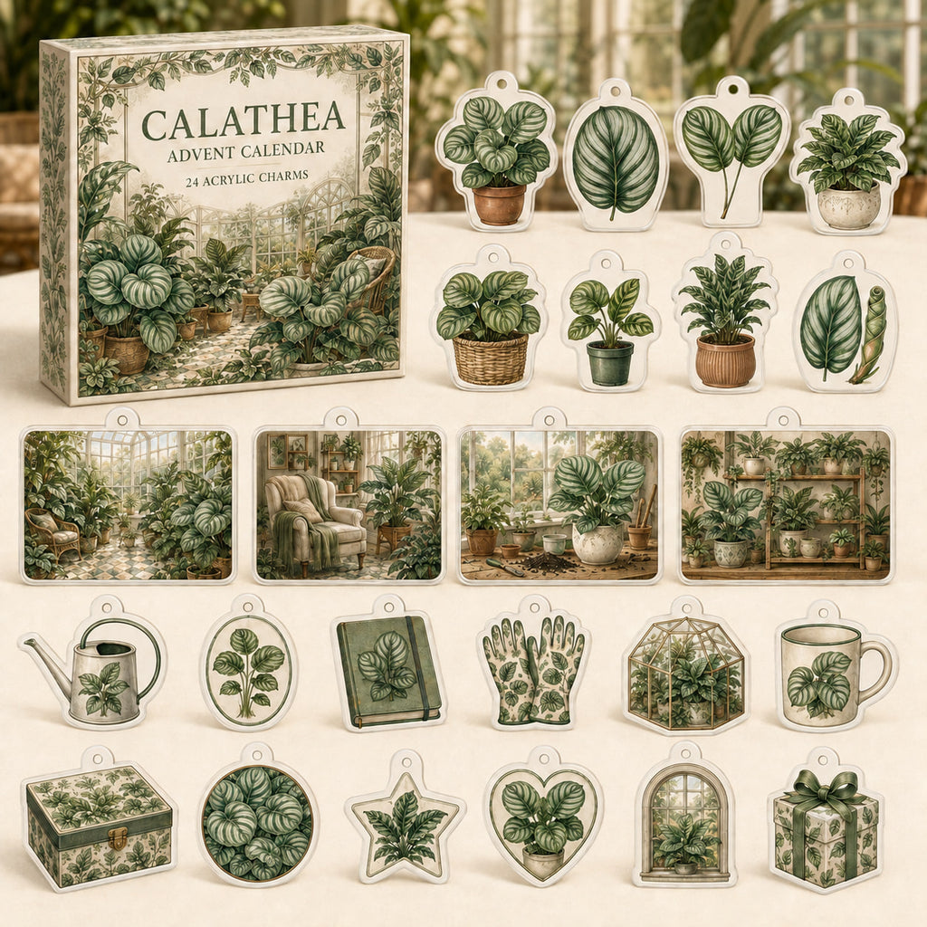 Calathea advent calendar box and 24 botanical-themed printed acrylic charms