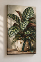 Calathea Festive Plant Corner Canvas Wall Art with printed dimensional artwork