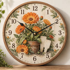 Calendula Garden Labels Wooden Wall Clock with printed dimensional artwork