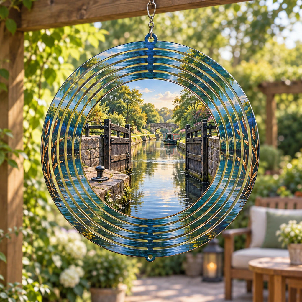 Canal Lock Towpath Wind Spinner with original printed optical 3D artwork