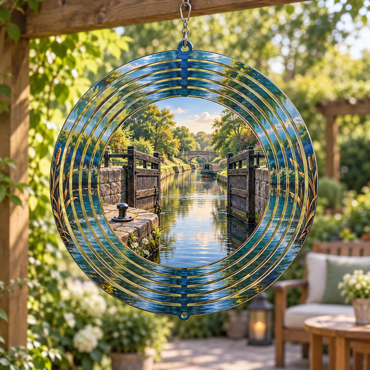 Canal Lock Towpath Wind Spinner with original printed optical 3D artwork