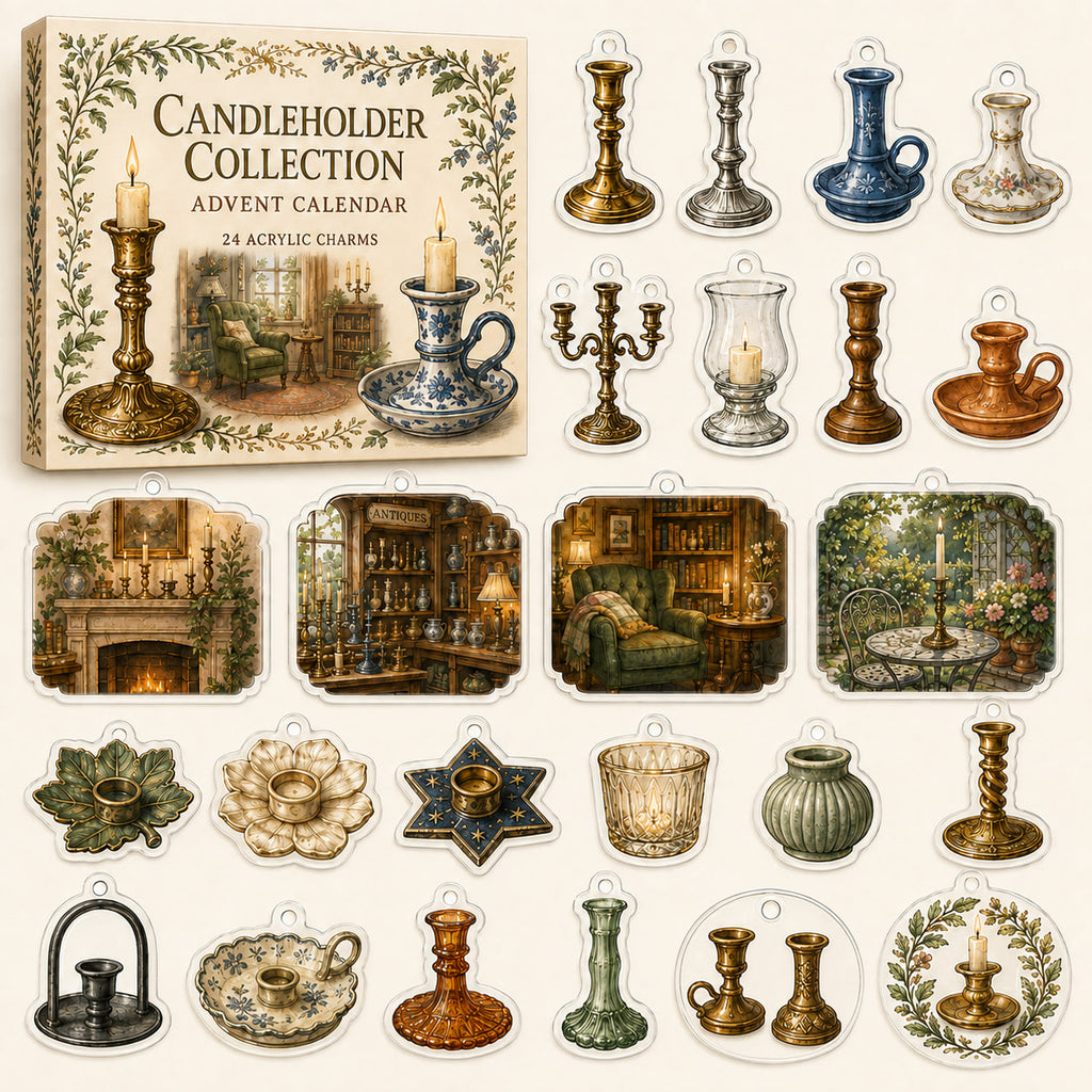 Candleholder Collecting advent calendar box and24 printed acrylic charms