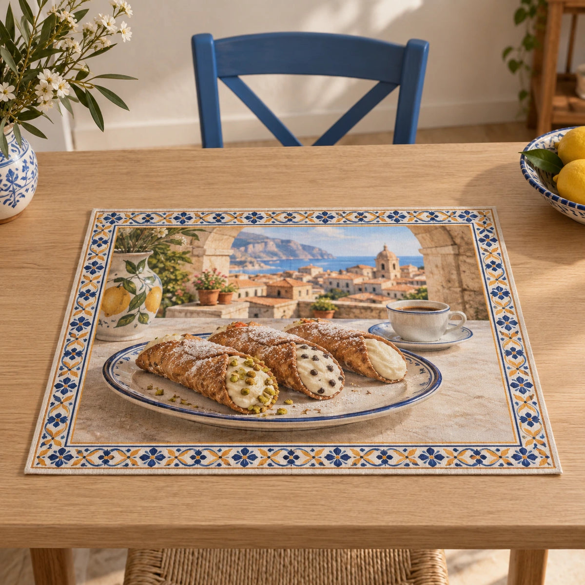 Cannoli Sicilian Pastry Cafe Placemat with original printed optical 3D artwork