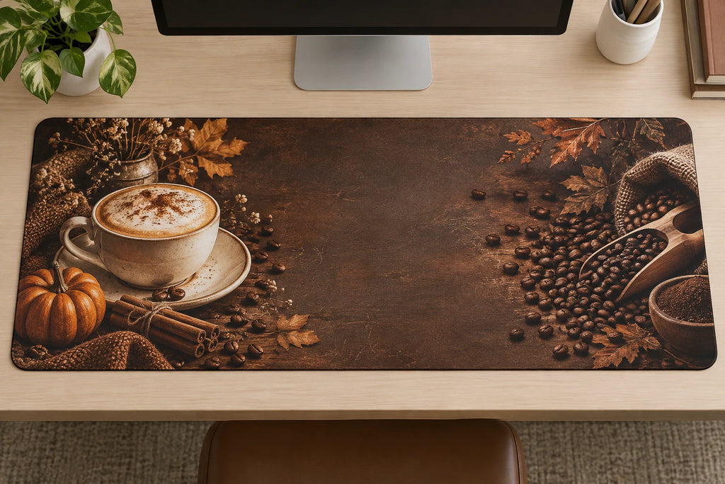 Cappuccino Autumn Spice Desk Mat with printed dimensional artwork