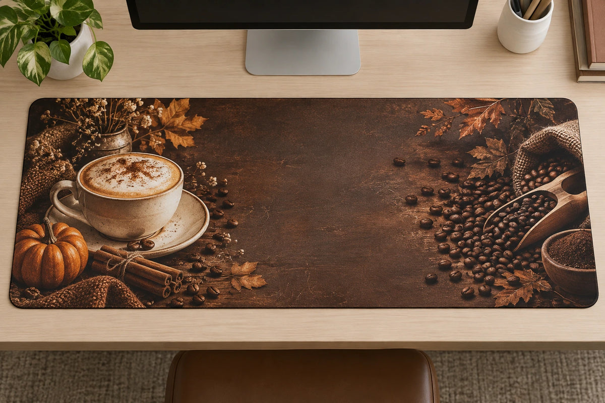 Cappuccino Autumn Spice Desk Mat with printed dimensional artwork