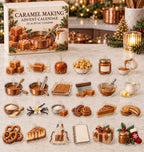 Caramel Making advent calendar with 24 custom-shaped flat acrylic charms and printed dimensional artwork