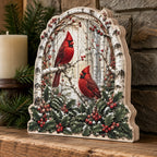 Cardinal Birch Keepsake wooden block 3 layer with a dimensional printed design in a cardinal woodland setting