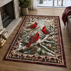 Cardinal Winter Birch Grove area rug with a dimensional printed design in a winter cardinal setting