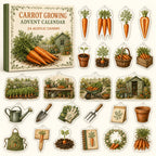Carrot Growing advent calendar with24 printed acrylic garden charms