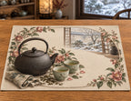 Cast Iron Teapot Tea for Two Placemat with flat printed dimensional tea artwork