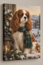 Cavalier Spaniel Snowy Scarf Canvas Wall Art with printed dimensional artwork