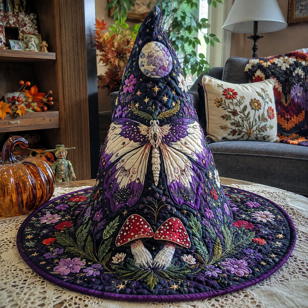 Celestial Wings quilted witch hat, all-over print on cone and brim