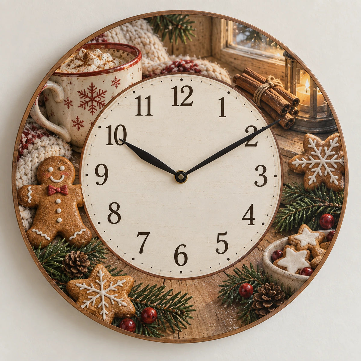 Ceramic Mug Gingerbread Break Wooden Wall Clock with printed 3D depth
