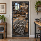 Chainmail Weaving Workshop Fabric Door Cover with original printed optical 3D artwork