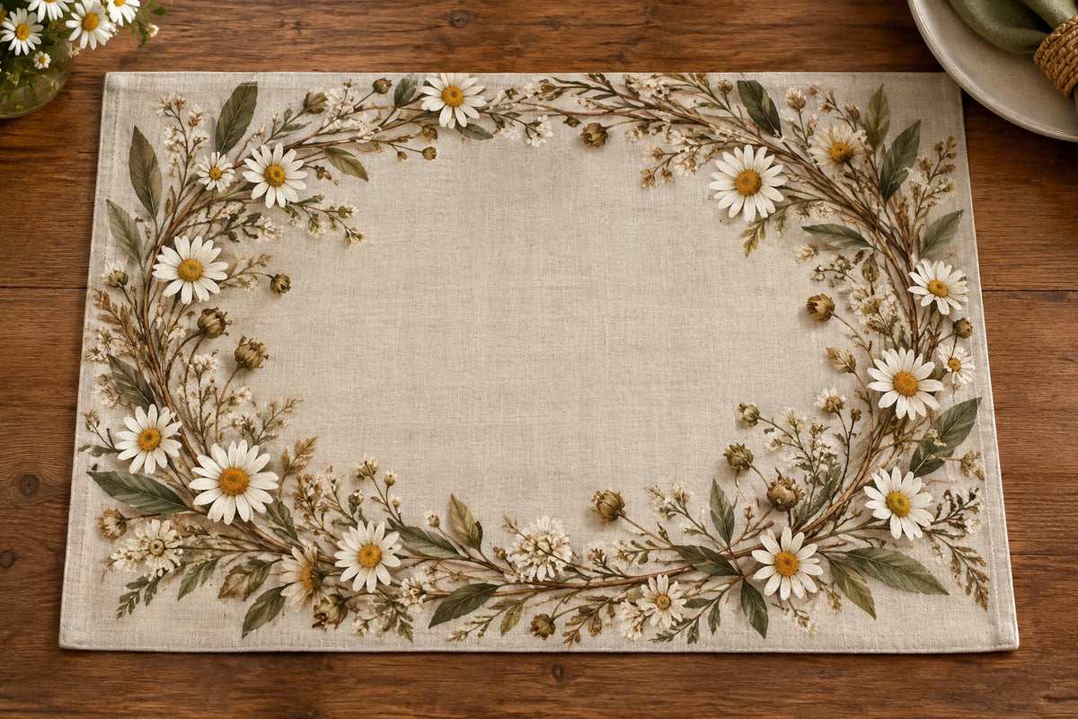 Chamomile Dried Herb Wreath Placemat with printed dimensional artwork