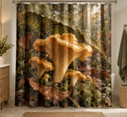 Chanterelle Rainy Woodland Shower Curtain with printed dimensional artwork