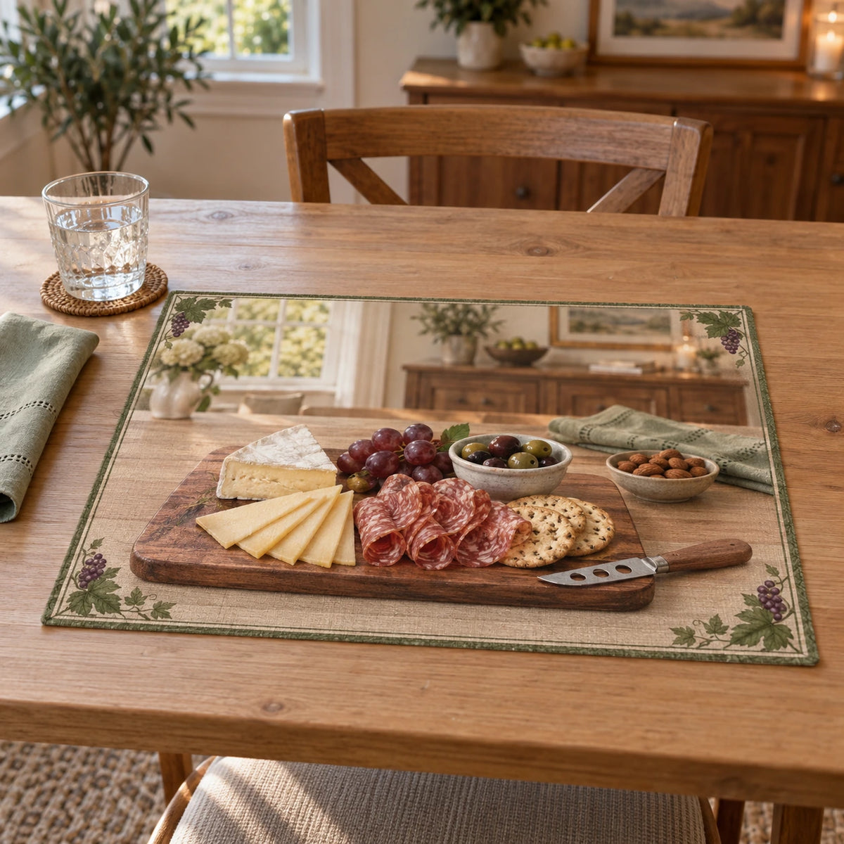 Charcuterie Gathering Placemat with original printed optical 3D artwork