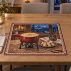 Cheese Fondue Alpine Evening Placemat with original printed optical 3D artwork