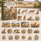 Cheetah advent calendar box with 24 themed flat printed acrylic charms