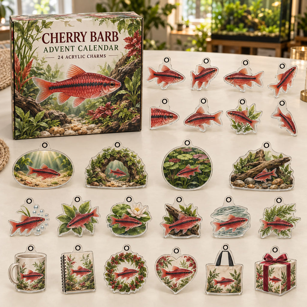 Cherry Barb advent calendar box with 24 themed flat printed acrylic charms