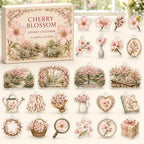 Cherry Blossom advent calendar box and 24 printed acrylic botanical charms