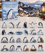 Chinstrap Penguin advent calendar with 24 custom-shaped flat acrylic charms and printed dimensional artwork