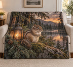 Chipmunk Evergreen Lantern Fleece Blanket with printed dimensional artwork