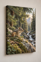 Chipmunk Pine Shelter Canvas Wall Art with printed dimensional artwork