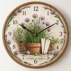 Chives Garden Labels Wooden Wall Clock with printed dimensional artwork