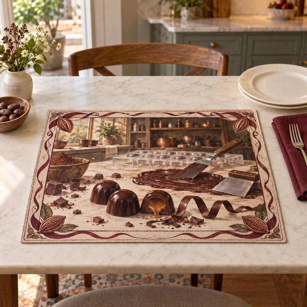Chocolatier Marble Workshop Placemat with original printed optical 3D artwork
