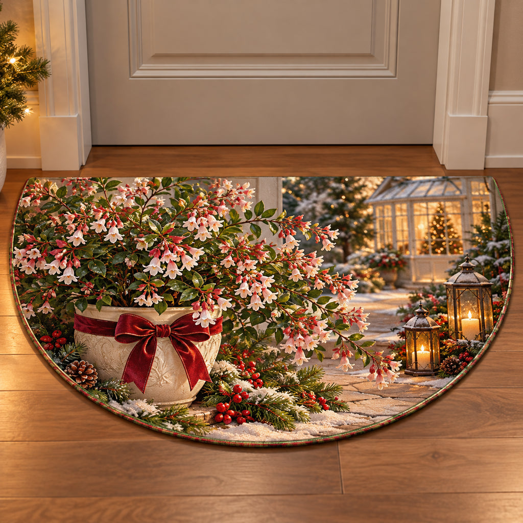 Christmas Abelia Family Window Semicircle Mat flat printed mat in matching Christmas setting