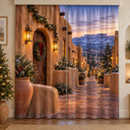 Christmas Adobe Window Curtain Pair with layered printed depth and niche-specific Christmas background