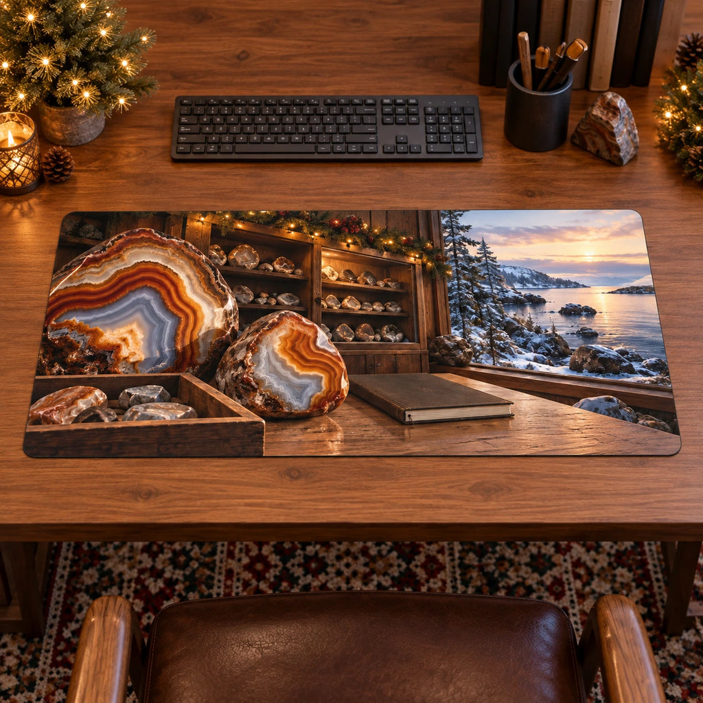 Christmas Agate Collection Desk Mat with layered printed depth and niche-specific Christmas background