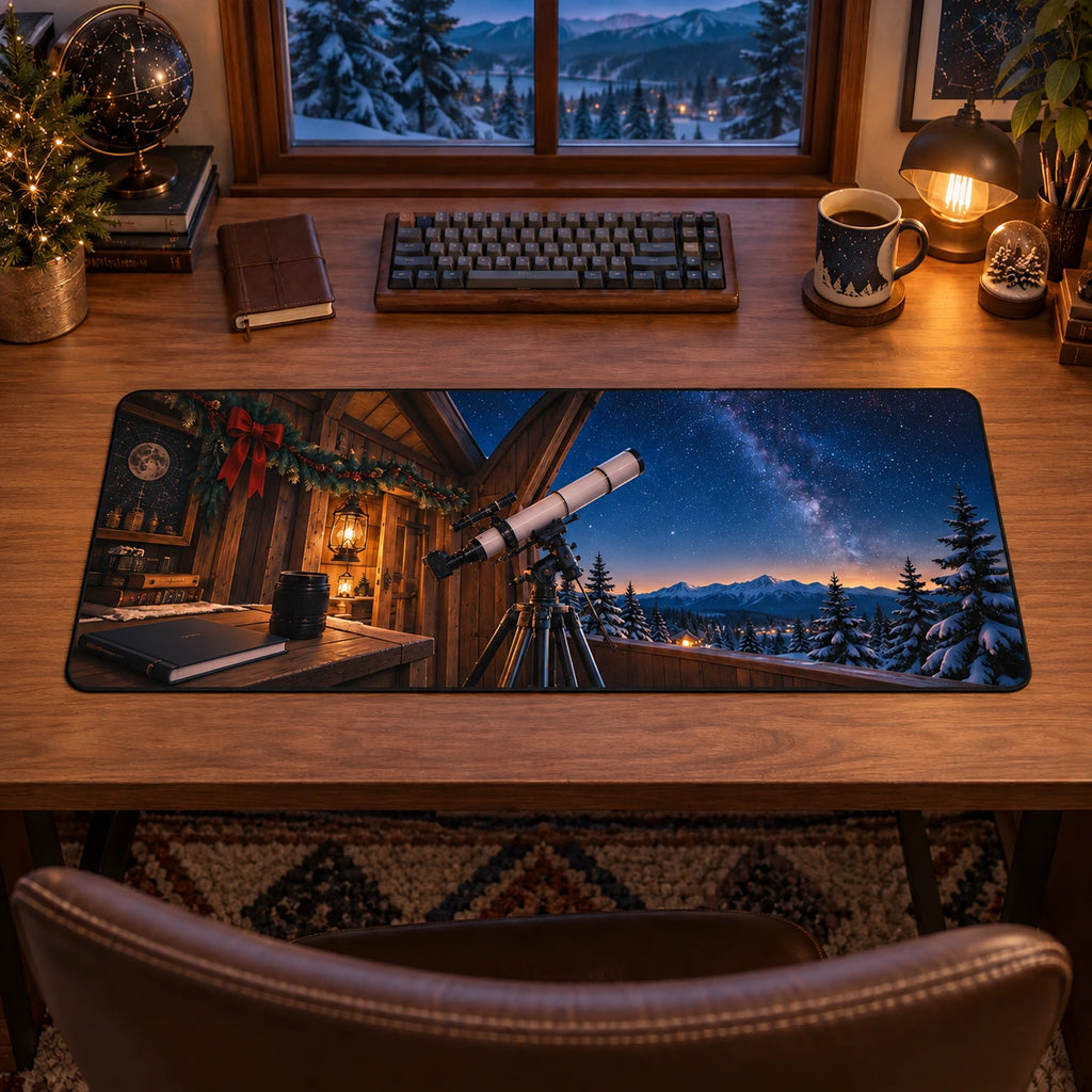 Christmas Astrophotography Desk Mat with layered printed depth and niche-specific Christmas background