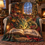 Christmas Baby Dragon Fleece Throw Blanket with layered printed depth and niche-specific Christmas background