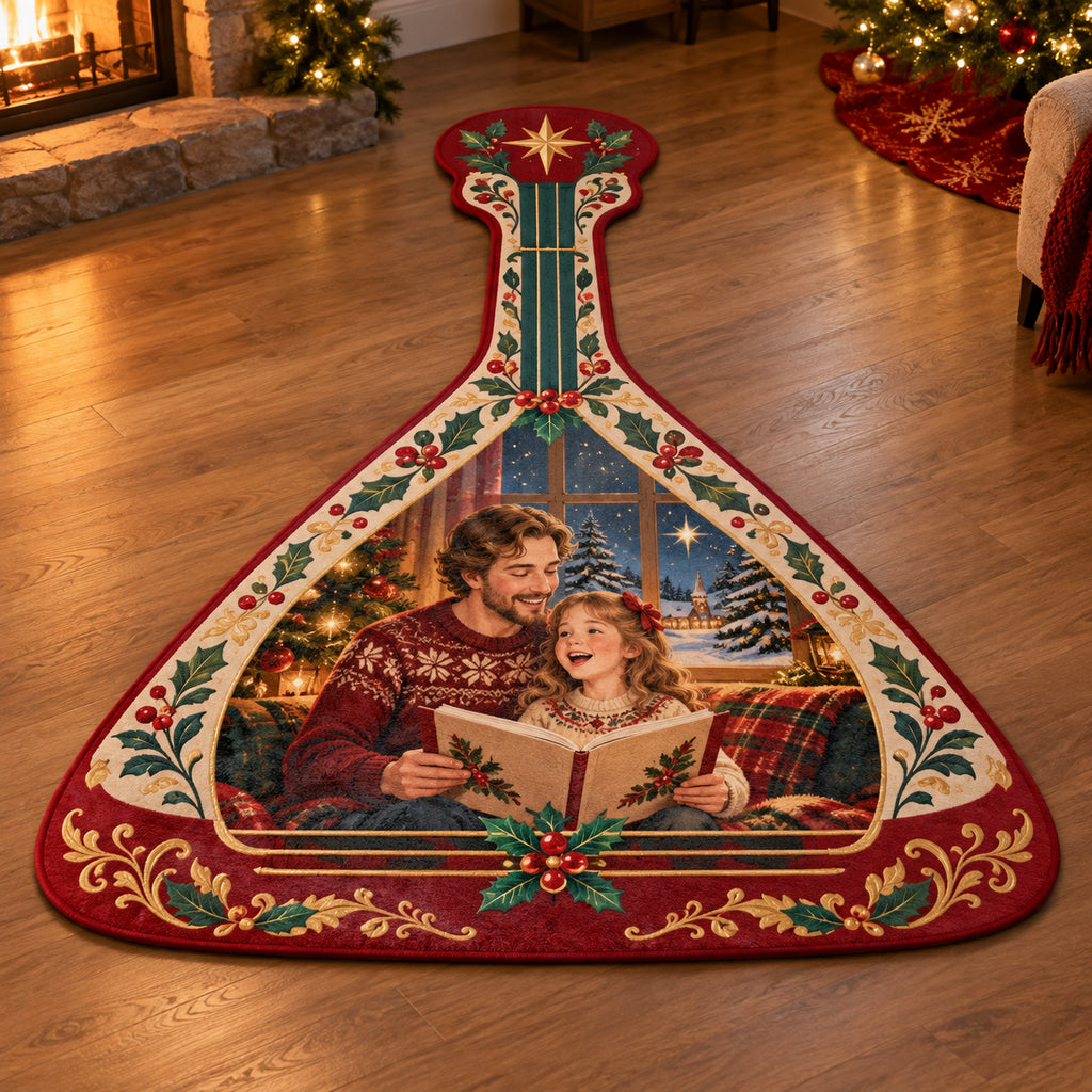 Christmas Balalaika Family Carols Custom Shape Area Rug flat printed mat in matching Christmas setting