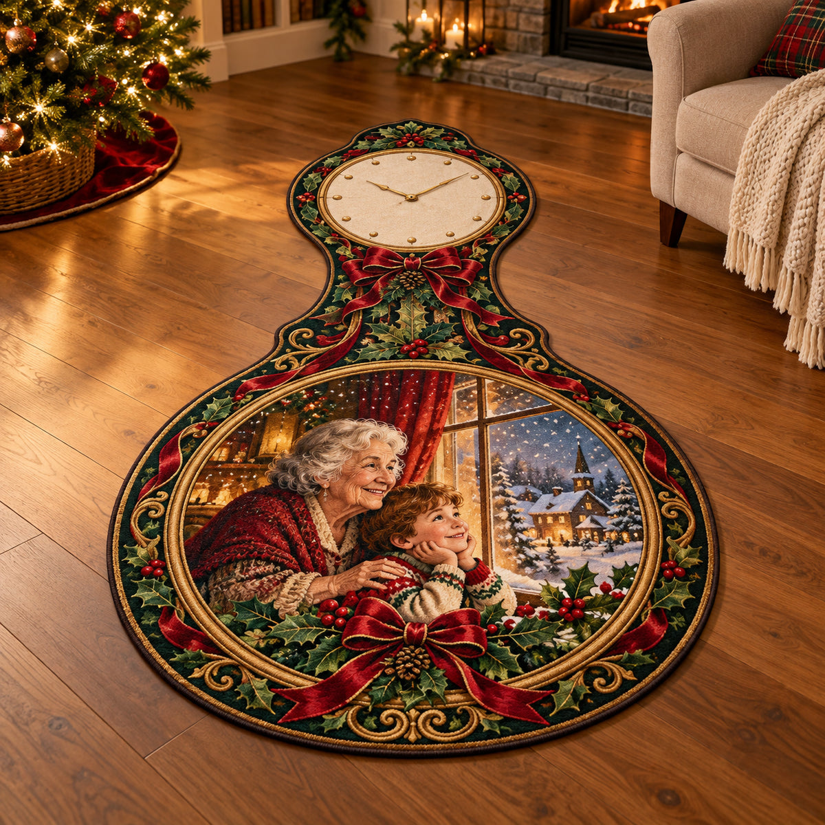 Christmas Barometer Family Weather Custom Shape Area Rug flat printed mat in matching Christmas setting