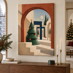 Christmas Bauhaus Stretched Canvas Wall Art with layered printed depth and niche-specific Christmas background