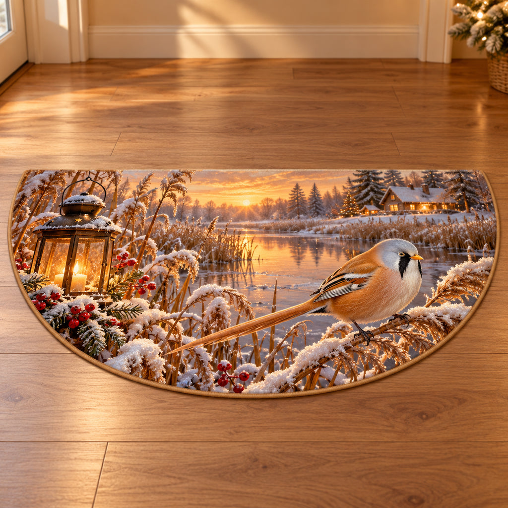 Christmas Bearded Reedling Refuge Semicircle Mat flat printed mat in matching Christmas setting