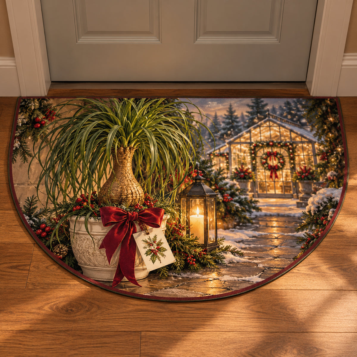 Christmas Beaucarnea Family Window Semicircle Mat flat printed mat in matching Christmas setting