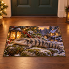 Christmas Blue Tongue Skink Garden Refuge Doormat flat printed mat in matching Christmas setting