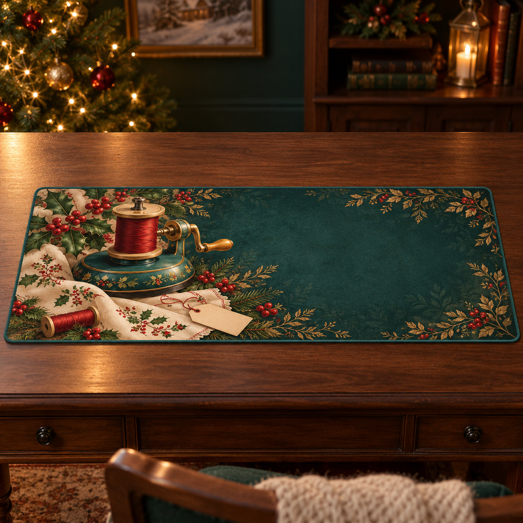 Christmas Bobbin Winder Family Craft Desk Mat flat printed mat in matching Christmas setting