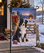 Christmas Border Collie Farm Garden Flag with layered printed depth and niche-specific Christmas background