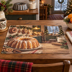 Christmas Bundt Cake Kitchen Placemat with layered printed depth and niche-specific Christmas background